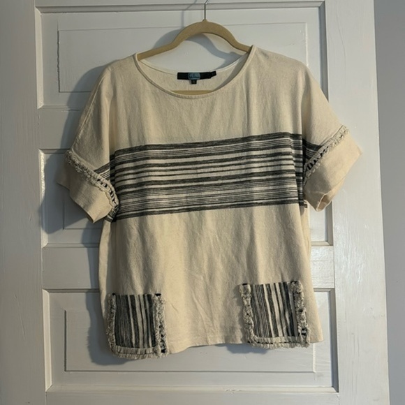 Eva Franco Cream and Black Stripe Tee - Picture 1 of 4